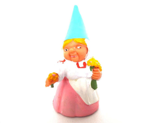 UpperDutch:Gnomes,1 (ONE) Gnome figurine, Gnome after a design by Rien Poortvliet, Brb Gnome, Gnome with flowers.