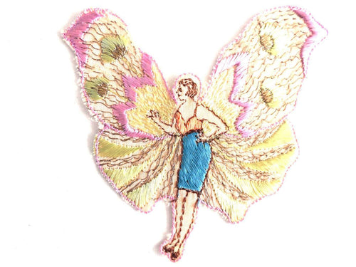 UpperDutch:Sewing Supplies,Applique, fairy, butterfly applique, 1930s vintage embroidered applique. Vintage patch, sewing supply.