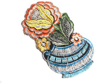 UpperDutch:Sewing Supplies,Authentic Collectible Flower Applique, flower basket applique, 1930s embroidered applique. Vintage floral patch, sewing supply.