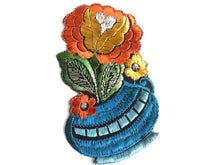 UpperDutch:Sewing Supplies,Authentic Collectible Flower Applique, flower basket applique, 1930s embroidered applique. Vintage floral patch, sewing supply.