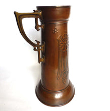 UpperDutch:Home and Decor,Antique Jugendstil Pitcher, Art nouveau Copper with Brass Pitcher. Jugendstill, metal home decor, Vase.