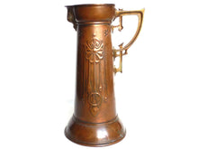 UpperDutch:Home and Decor,Antique Jugendstil Pitcher, Art nouveau Copper with Brass Pitcher. Jugendstill, metal home decor, Vase.