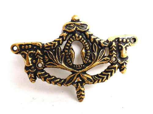 UpperDutch:Hooks and Hardware,1 (ONE) Antique Keyhole cover, Antique brass escutcheon, keyhole frame,  plate, goat, ram.