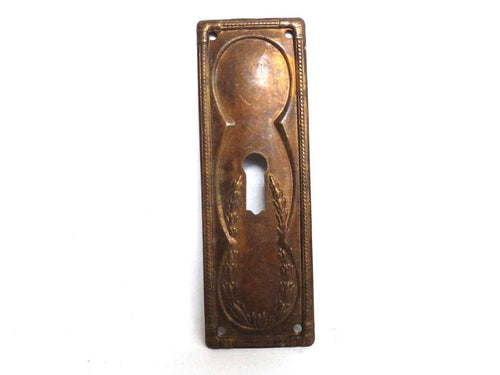 UpperDutch:Hooks and Hardware,Keyhole cover, Brass Stamped Shabby Escutcheon, keyhole plate.