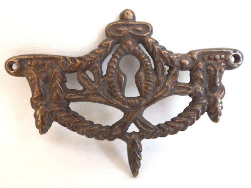 UpperDutch:Hooks and Hardware,Antique Keyhole cover, Antique brass escutcheon, keyhole frame,  plate, goat, ram.