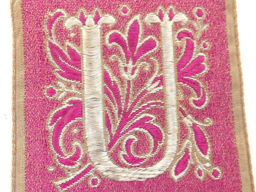 UpperDutch:Sewing Supplies,Monogram U Applique, 1930s Vintage Embroidered 'Letter U' applique. Alphabet Patch / Monogram application, antique letter.