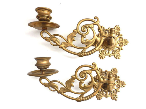 UpperDutch:Candelabras,Piano Sconses, Candle Holders, Pair Antique Solid Brass Victorian Piano Candelabra, Piano Candle holder Candle wall sconce.