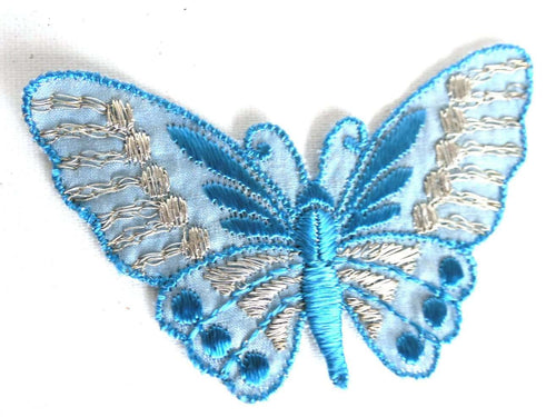 UpperDutch:Sewing Supplies,Butterfly applique, 1930s vintage embroidered applique. Vintage patch, sewing supply. Blue Applique, Crazy quilt