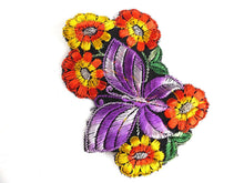 UpperDutch:Sewing Supplies,Applique, butterfly patch, 1930s vintage embroidered applique. Vintage floral patch, sewing supply.