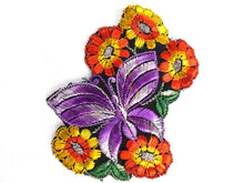 UpperDutch:Sewing Supplies,Applique, butterfly patch, 1930s vintage embroidered applique. Vintage floral patch, sewing supply.