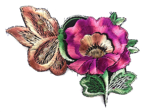 UpperDutch:Sewing Supplies,Applique, butterfly on flower applique, 1930s vintage embroidered applique. Vintage floral patch, sewing supply.