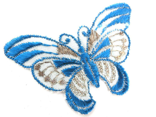 UpperDutch:Sewing Supplies,Butterfly applique, 1930s vintage embroidered applique. Vintage patch, sewing supply. Blue Applique, Crazy quilt.