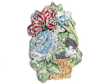 UpperDutch:Sewing Supplies,Applique, flower basket applique, 1930s vintage embroidered applique. Vintage floral patch, sewing supply.