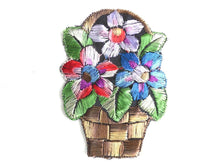 UpperDutch:Sewing Supplies,Flower basket applique, 1930s vintage embroidered applique. Vintage floral patch, sewing supply.