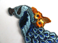 UpperDutch:Sewing Supplies,Peacock Applique, 1930s Antique Embroidered Peacock applique, application, patch. Vintage bird patch, sewing supply.