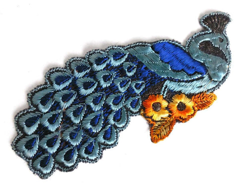 UpperDutch:Sewing Supplies,Peacock Applique, 1930s Antique Embroidered Peacock applique, application, patch. Vintage bird patch, sewing supply.