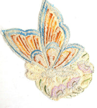 UpperDutch:Sewing Supplies,Applique, butterfly applique, 1930s vintage embroidered applique. Vintage floral patch, sewing supply.