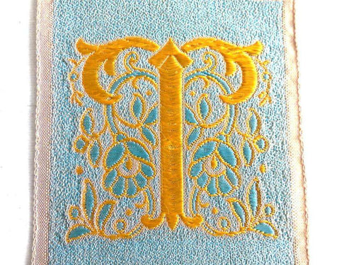 UpperDutch:Sewing Supplies,Letter T, Monogram Applique, 1930s Vintage Embroidered 'Letter T' applique. Alphabet Patch / Monogram application, antique letter