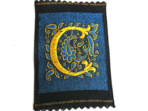 UpperDutch:Sewing Supplies,Monogram C Applique  1930s Vintage Embroidered 'Letter C' applique. Alphabet Patch / Monogram application, antique letter.