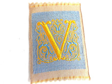 UpperDutch:Sewing Supplies,Monogram V Applique  1930s Vintage Embroidered 'Letter V' applique. Alphabet Patch / Monogram application, antique letter.