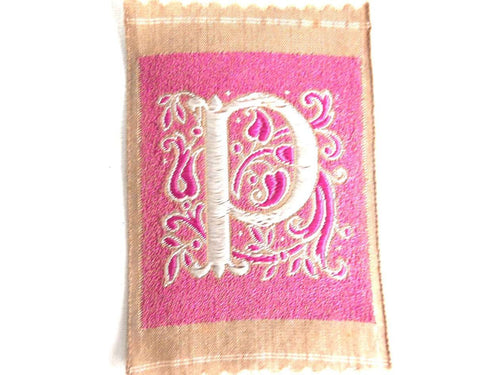 UpperDutch:Sewing Supplies,Monogram P Applique, 1930s Vintage Embroidered 'Letter P' applique. Alphabet Patch / Monogram application, antique letter.