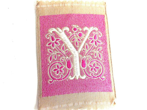 UpperDutch:Sewing Supplies,Monogram Y Applique  1930s Vintage Embroidered 'Letter Y' applique. Alphabet Patch, Monogram application, antique letter.
