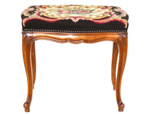 UpperDutch:Furniture,Queen Anne, Needlework Floral Stool. Antique English Queen Anne Stool, Piano Stool, Foot Stool.