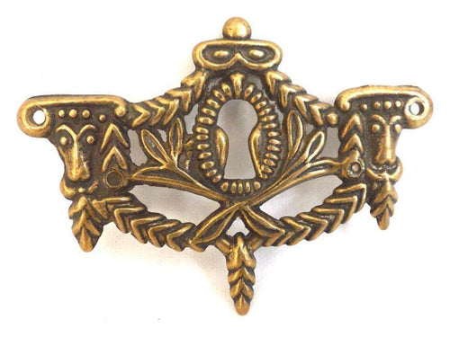 UpperDutch:Hooks and Hardware,Antique Keyhole cover, Antique brass escutcheon, keyhole frame,  plate, goat, ram.