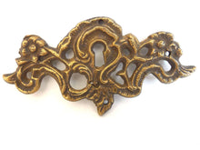 UpperDutch:Hooks and Hardware,Antique Brass Keyhole cover, escutcheon, keyhole frame plate, floral.
