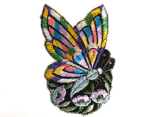 UpperDutch:Sewing Supplies,Antique Applique, butterfly applique, 1930s vintage embroidered applique. Vintage floral patch, sewing supply.