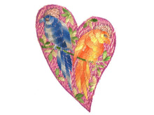 UpperDutch:Sewing Supplies,Bird Applique, 1930s Vintage Embroidered Bird  applique, application. Vintage patch, Heart shaped applique, sewing supply.