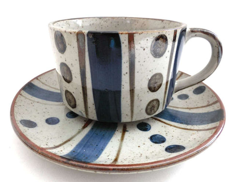 UpperDutch:Pottery,Soup Bowl and Saucer, Sixties, Vintage Speckled Pottery, Stoneware, Speckled, Collectible pottery, Japan.