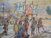 UpperDutch:School Chart,Pull down chart, Columbus, School chart. Columbus takes possession of Guanahani 12th of October 1492 San Salvador, Columbus day.