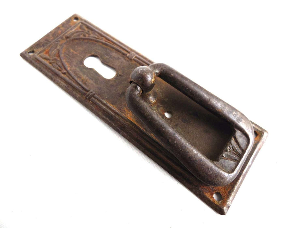 UpperDutch:Hooks and Hardware,Antique Cabinet Drop Pull, Vintage Door Knob, Distressed Door Handle, Keyhole cover with handle, Escutcheon.