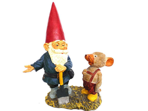 UpperDutch:Gnomes,10 INCH Rien Poortvliet Gnome figurine, Gnome after a design by Rien Poortvliet, David the gnome, Al with Mouse, Klaus Wickl.
