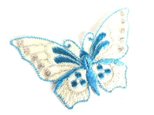 UpperDutch:Sewing Supplies,Butterfly applique, 1930s vintage embroidered applique. Vintage patch, sewing supply. Blue Applique, Crazy quilt