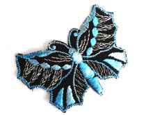 UpperDutch:Sewing Supplies,Butterfly applique, 1930s vintage embroidered applique. Vintage patch, sewing supply. Blue Applique, Crazy quilt