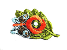 UpperDutch:Sewing Supplies,Applique, butterfly, flower patch, 1930s vintage embroidered applique. Vintage floral patch, sewing supply.