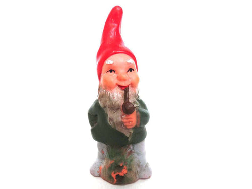 UpperDutch:Gnomes,Gnome, Vintage Small Gnome figurine. Made in West-Germany. Pipe smoking gnome.