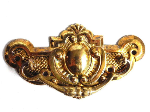 UpperDutch:Hooks and Hardware,Authentic Brass Drawer Handle, Old brass Plate, Escutcheon, Drop pull.