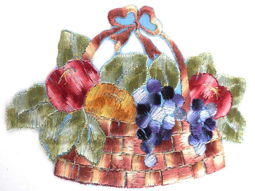 UpperDutch:Sewing Supplies,Fruit patch, Fruit basket applique, 1930s vintage embroidered applique. Vintage patch, sewing supply.