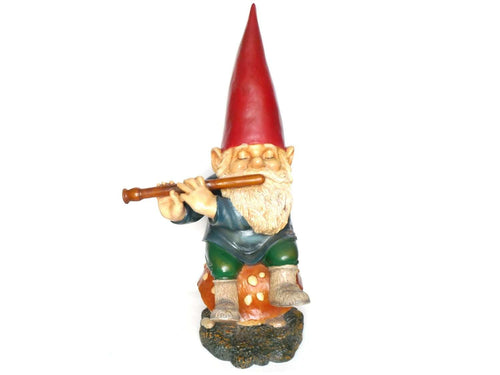 UpperDutch:Gnomes,34 INCH Garden gnome, Gnome with Flute on Mushroom. Rien Poortvliet, David the Gnome, Childrens decor, el Gnomo. Gift.