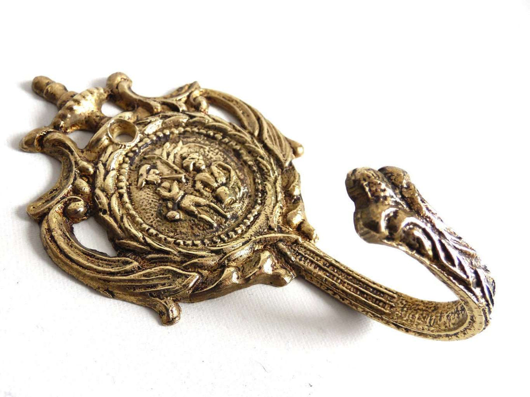 UpperDutch:Hooks and Hardware,Victorian Style Coat hook, Solid Brass Ornate Wall hook.