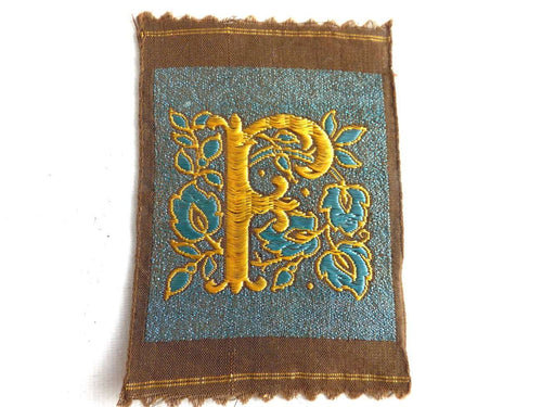 UpperDutch:Sewing Supplies,Monogram F Applique  1930s Vintage Embroidered 'Letter F' applique. Alphabet Patch / Monogram application, antique letter.