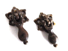 UpperDutch:Hooks and Hardware,Drawer handles, Set of 2 Antique Hanging Drawer Pulls, Metal Cabinet knobs, Small Handles, drawer drop pull.