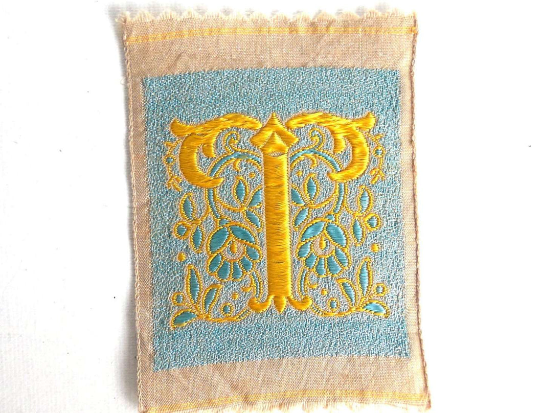 UpperDutch:Sewing Supplies,Letter T, Monogram Applique, 1930s Vintage Embroidered 'Letter T' applique. Alphabet Patch, Monogram application, antique letter.