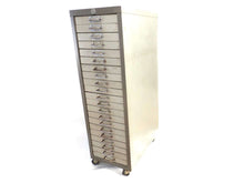 UpperDutch:Home and Decor,Authentic metal file cabinet on wheels. 21 Drawers filing cabinet, grey, beautifully aged, rustic. Industrial document storage solution.
