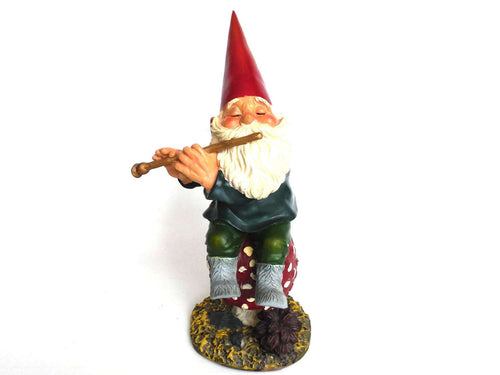 UpperDutch:Gnomes,Rien Poortvliet Garden Gnome,  Amadeus, 13 INCH gnome figurine, Klaus Wickl. Playing the flute on a mushroom, David the Gnome.