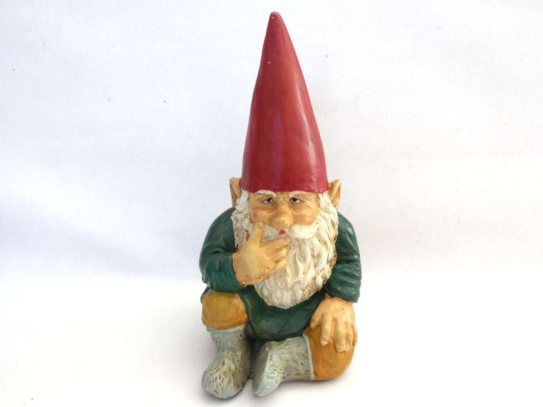 UpperDutch:Gnomes,Gnome figurine, Sitting Gnome after a design by Rien Poortvliet, David the Gnome, Garden Gnome.