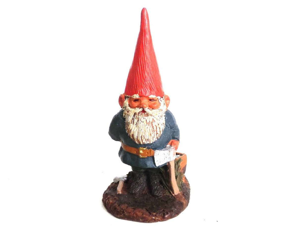 UpperDutch:Gnomes,Gnome figurine, Al-Joe, Klaus Wickl 1993, Enesco, Rien Poortvliet, Miniature collectible gnomes, gnome with ax.